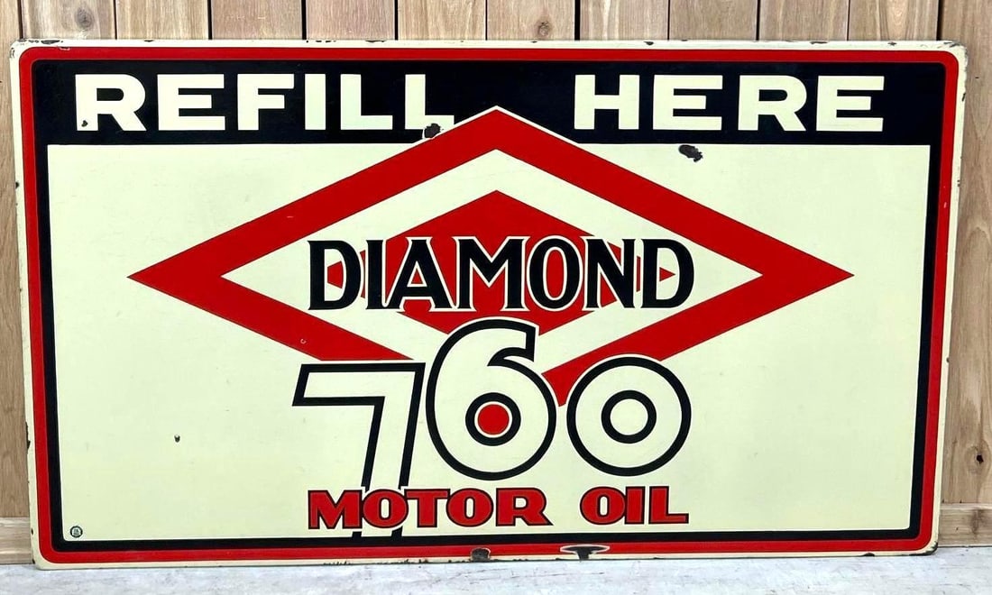 Diamond 760 "Refill Here" Self-Framed Porcelain Sign (1 of 5)