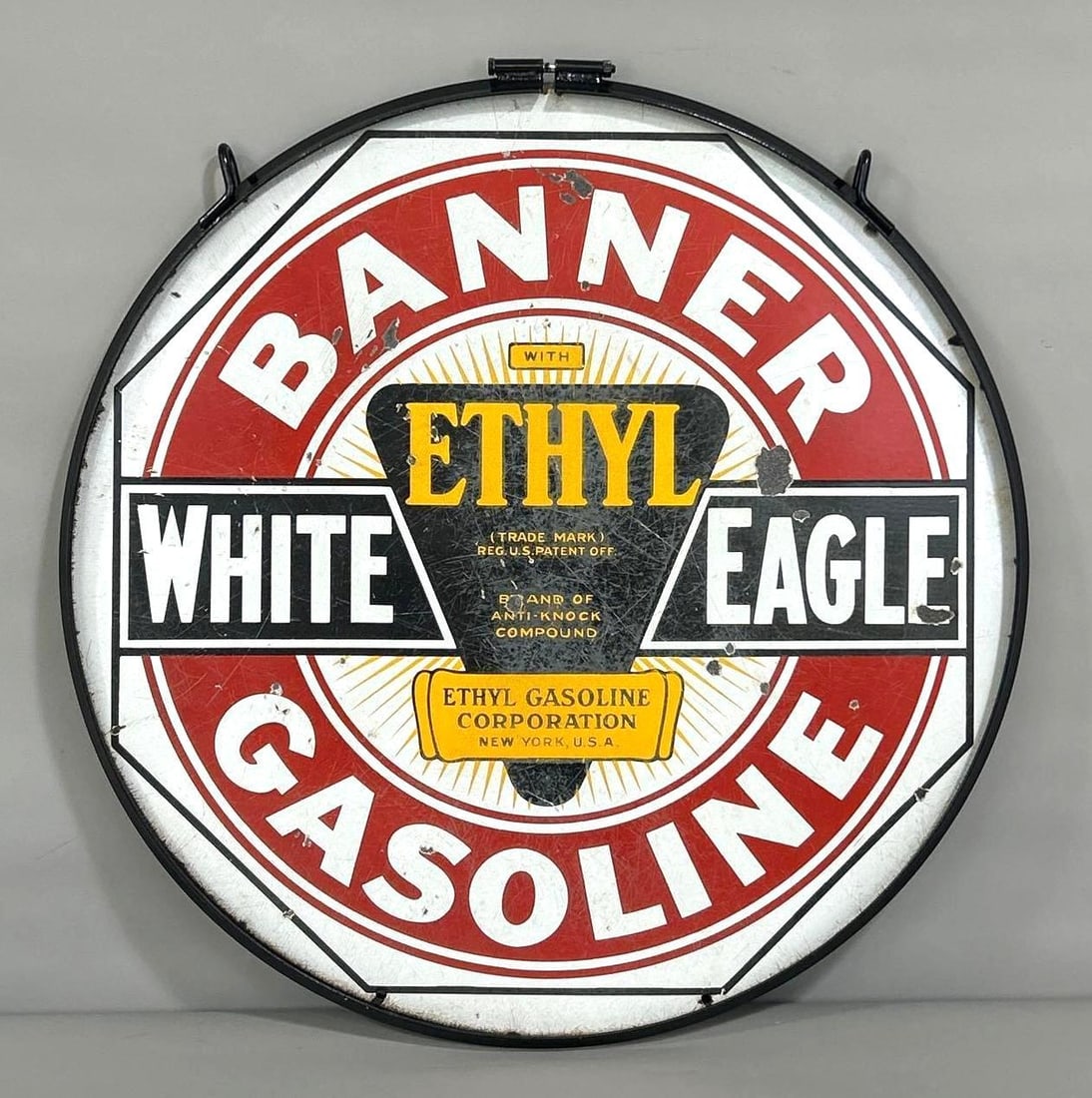 White Eagle Banner Gasoline w/Ethyl Logo Porcelain Sign (TAC) (1 of 7)