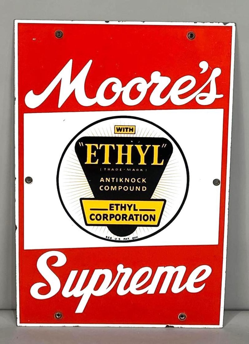 Moore's Supreme Porcelain Sign W/ Ethyl Logo (1 of 4)
