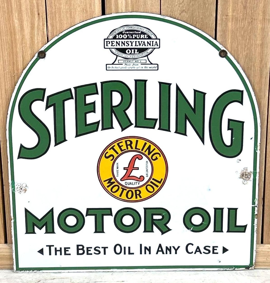 Sterling Motor Oil w/Logo Porcelain Tombstone Sign (TAC) (1 of 7)