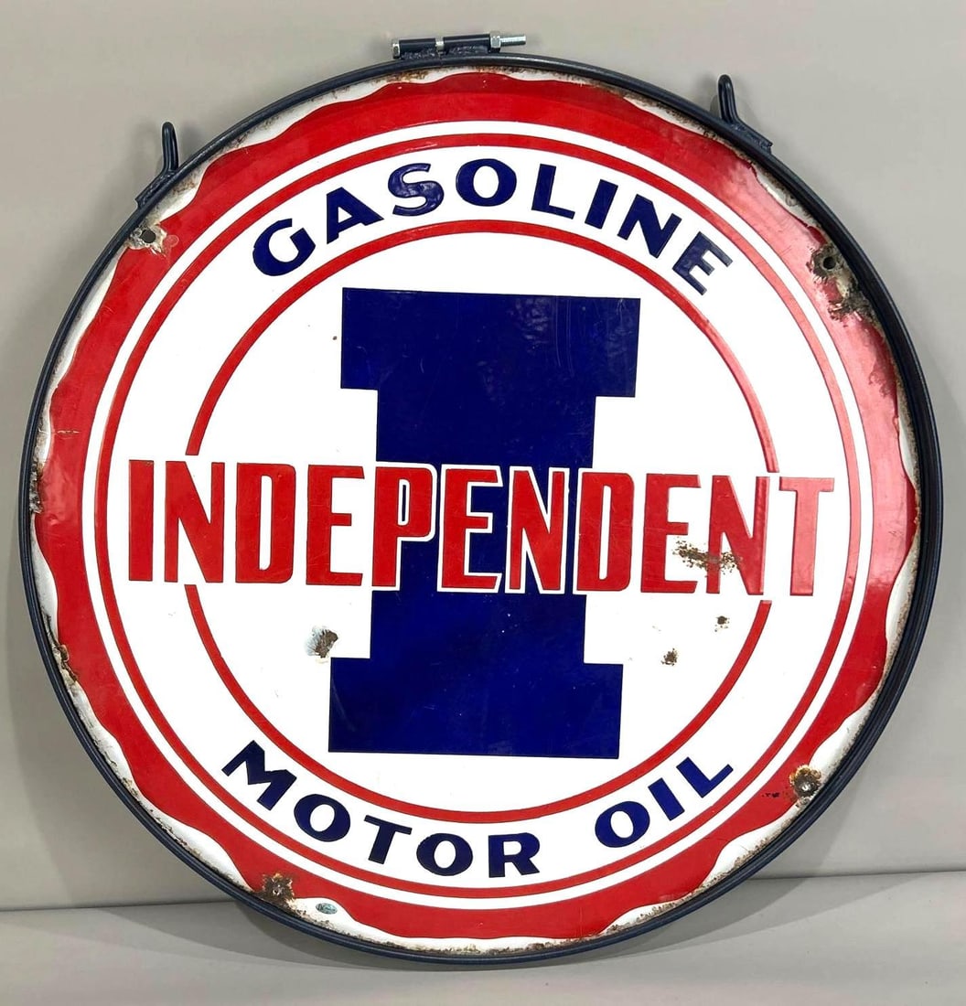 30" Independent Gasoline And Motor Oil Double-Sided Porcelain Sign (1 of 7)