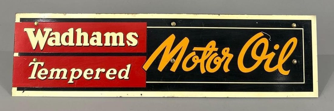 Wadhams Tempered Motor Oil Metal Oil Rack Sign (TAC): rated 8.9, 4"x15", the SST sign has excellent color and shine, has a fine scratch. Rarity 5. TAC #062979