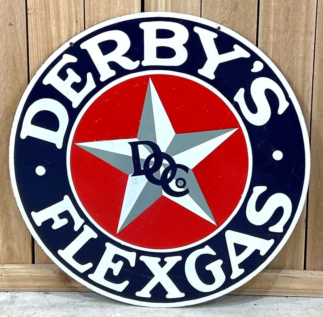 Derby's Flexgas w/Logo Porcelain Sign (restored) (1 of 5)