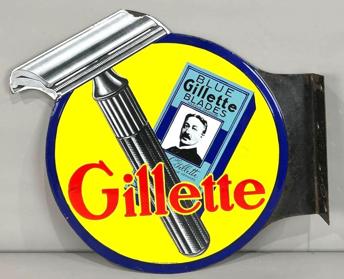 Gillette Blue Blades Porcelain Flange Sign (TAC) (1 of 8)