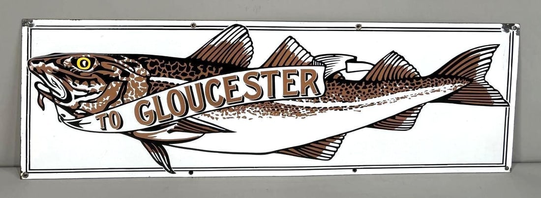 To Gloucester w/Fish Image Porcelain Sign (TAC) (1 of 5)