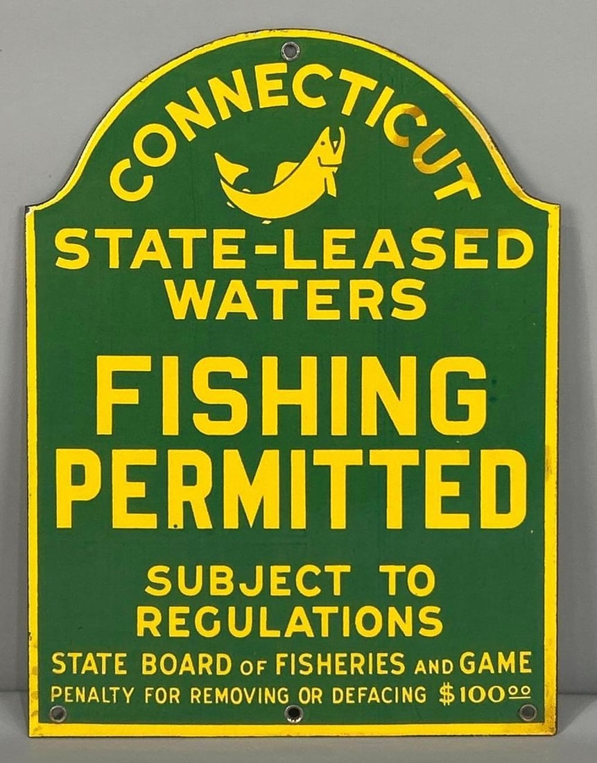 Connecticut Fish And Game Die-Cut Porcelain Sign W/ Fish Graphic (1 of 5)