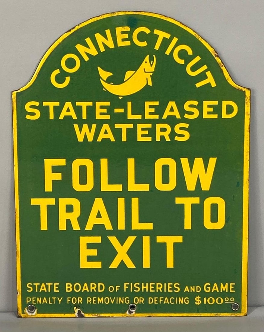 Connecticut Fish And Game Die-Cut Porcelain Sign W/ Fish Graphic (1 of 5)