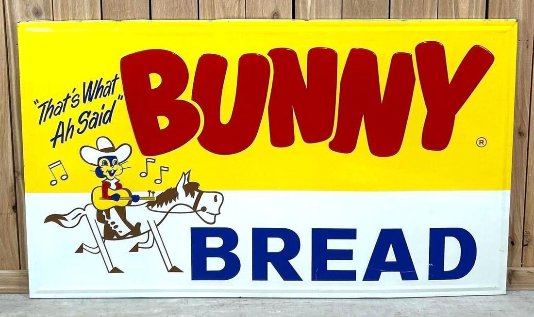 Outstanding Bunny Bread Self-Framed Embossed Tin Sign W/ Bunny & Horse Graphic (1 of 5)