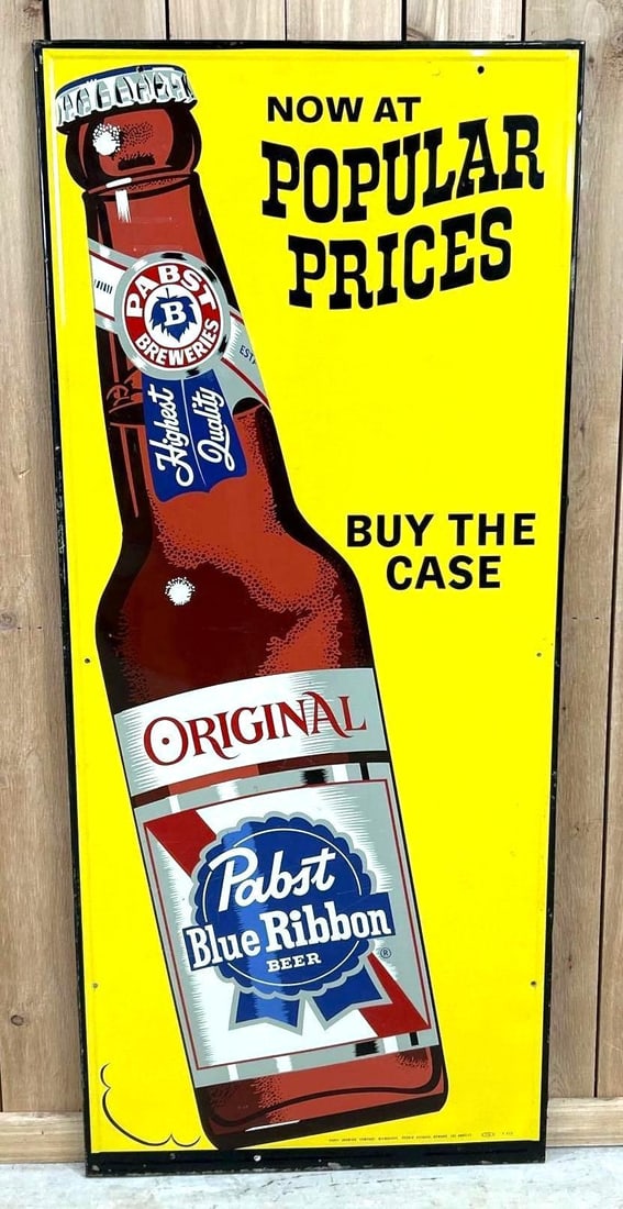 Pabst "Now At Popular Prices" Self- Framed Tin Sign W/ Bottle Graphic (1 of 6)