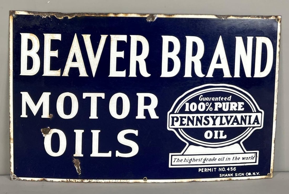 Beaver Brand Motor Oils w/Penn Seal Logo Porcelain Sign (TAC) (1 of 5)