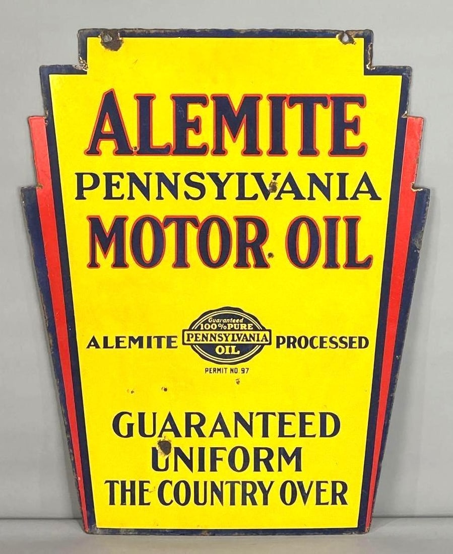 Alemite Motor Oil Double-Sided Porcelain Sign (1 of 6)
