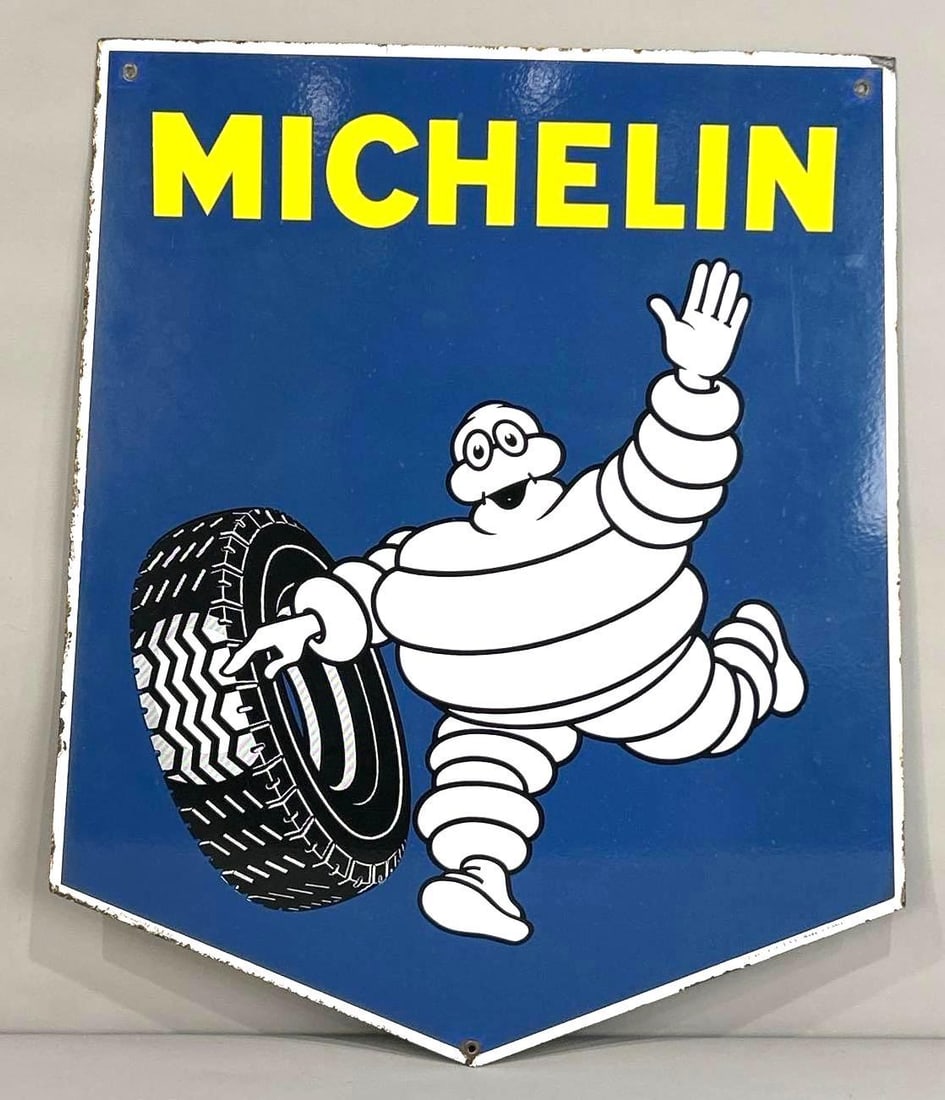 Michelin Die-Cut Double-Sided Porcelain Sign W/ Bibendum Mascot Graphic (1 of 6)