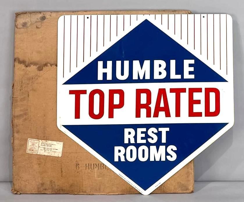 NOS Humble Top Rated Rest Room Die-Cut Tin Sign W/ Original Box (1 of 6)