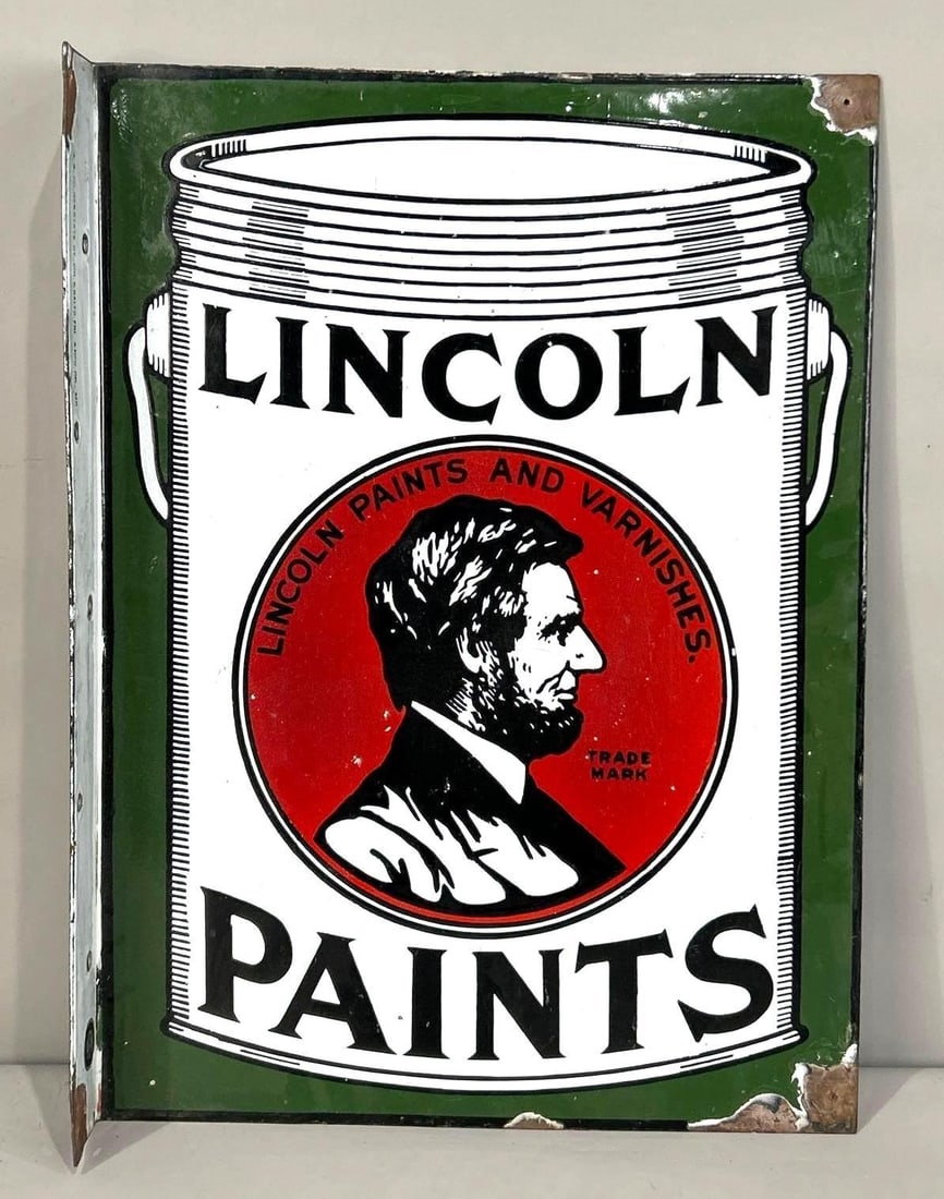 Lincoln Paints w/Image Porcelain Flange Sign (TAC) (1 of 6)