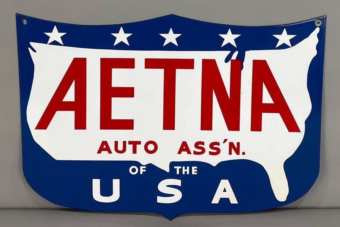 AETNA Auto Association Double-Sided Porcelain SIgn W/ U.S.A Graphic (1 of 5)