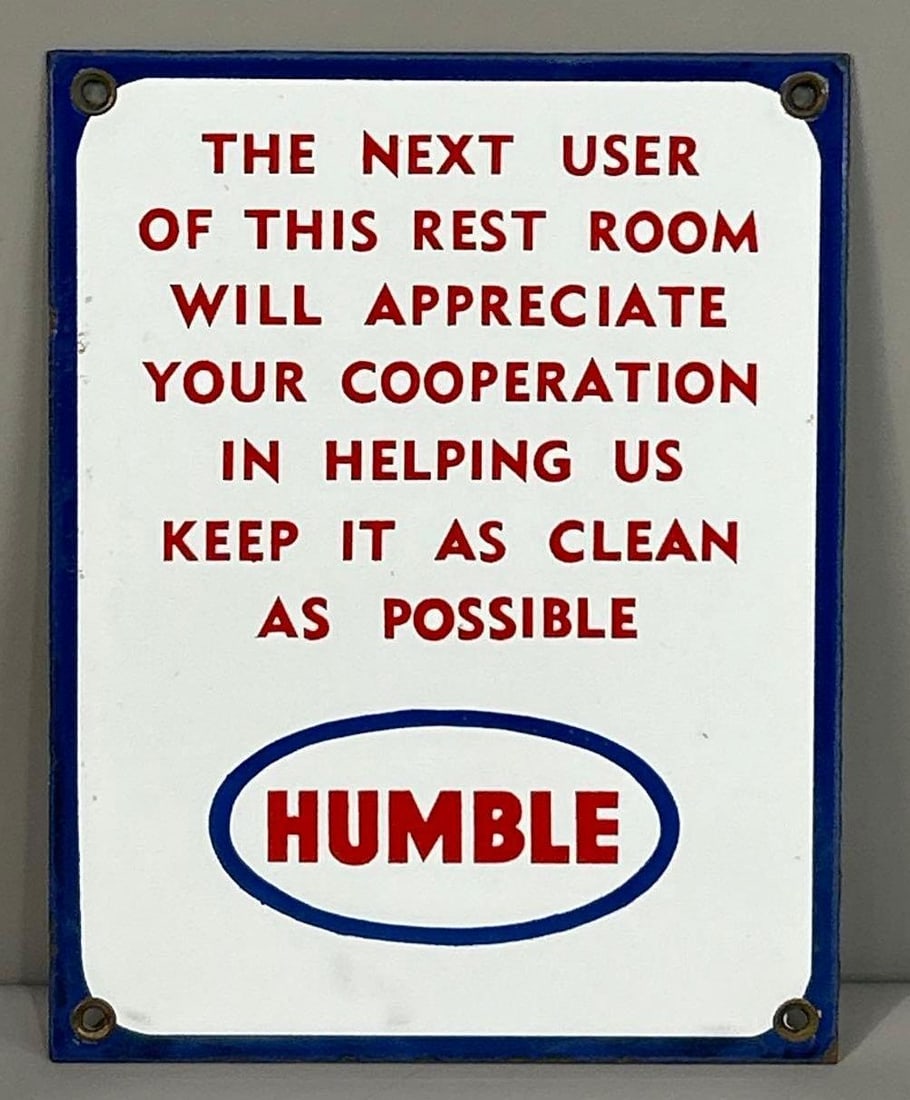 Humble Oil Company Single-Sided Porcelain Rest Room Sign (1 of 3)