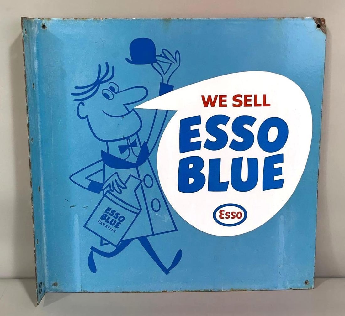 We Sell Esso Blue w/Logo Porcelain Flange Sign (TAC) (1 of 9)
