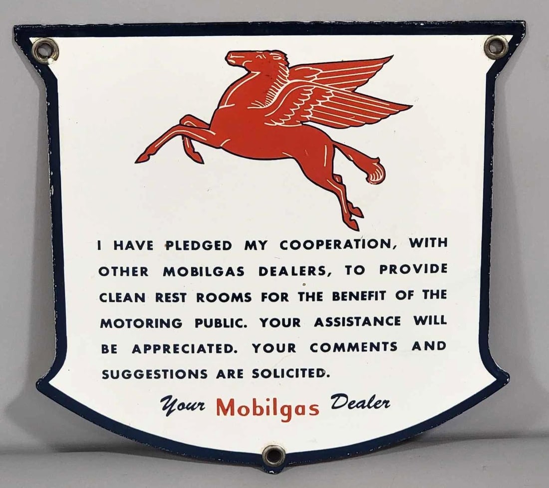 Mobilgas "Pledge" Rest Rooms Porcelain Sign (TAC) (1 of 3)
