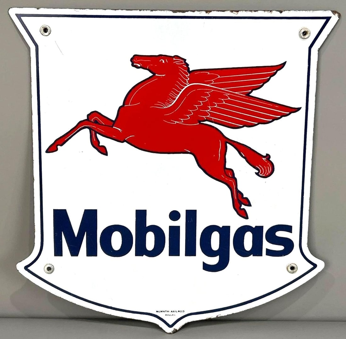 Mobilgas Die-Cut Porcelain Pump Plate Sign W/ Pegasus graphic (1 of 5)
