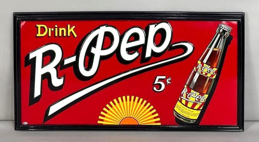 Drink R-Pep Embossed Tin Sign W/ Bottle & 5¢ Graphic (1 of 4)