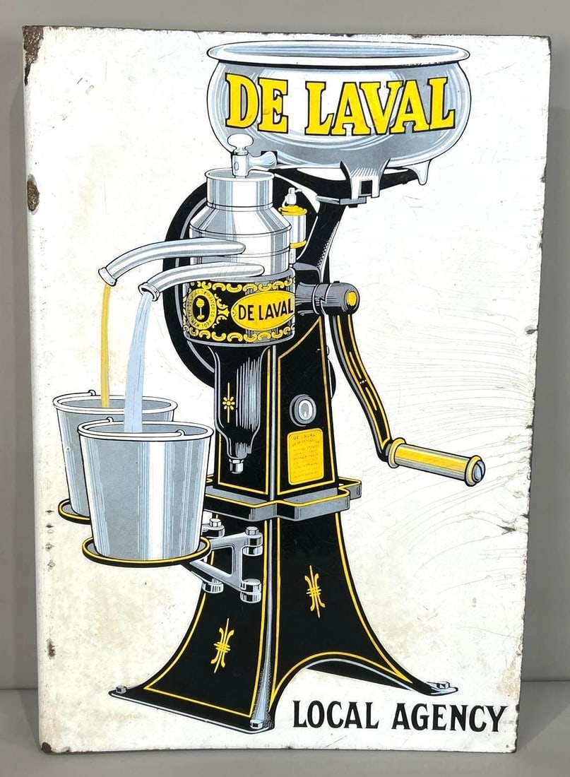 De Laval local Agency Double-Sided Porcelain Sign W/ Early Milker Graphic (1 of 8)