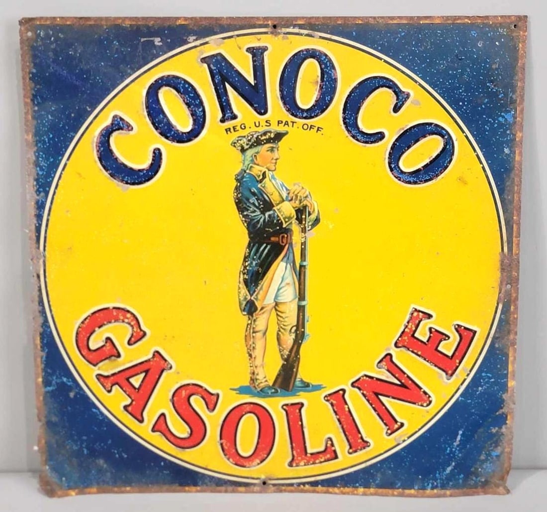 Conoco Gasoline w/Soldier Image Metal Tacker Sign (TAC) (1 of 3)