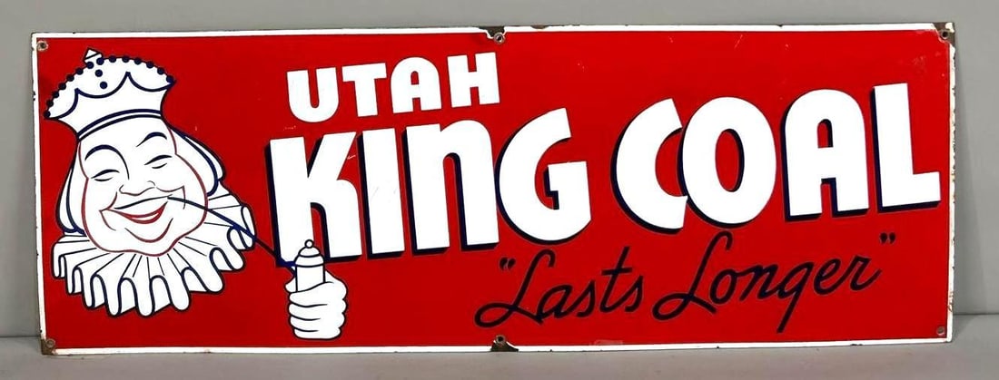 Utah King Cola "Last Longer" w/Logo Porcelain Sign (TAC) (1 of 5)