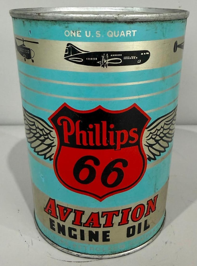 Phillips 66 Aviation Oil Metal Quart Can: rate 8.5, the metal can has good color and is still full, shows only minor wear