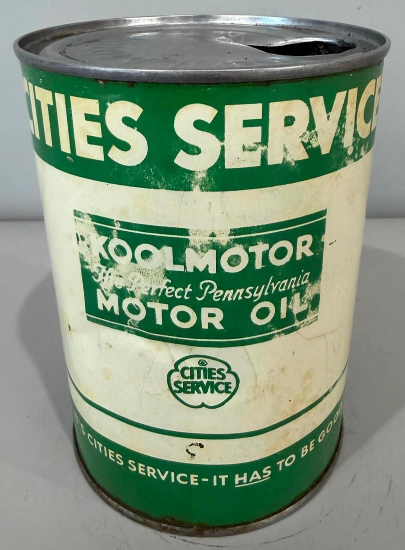Cities Service KoolMotor Metal Quart Can: rate 7, the metal quart can shows some paint / color loss 