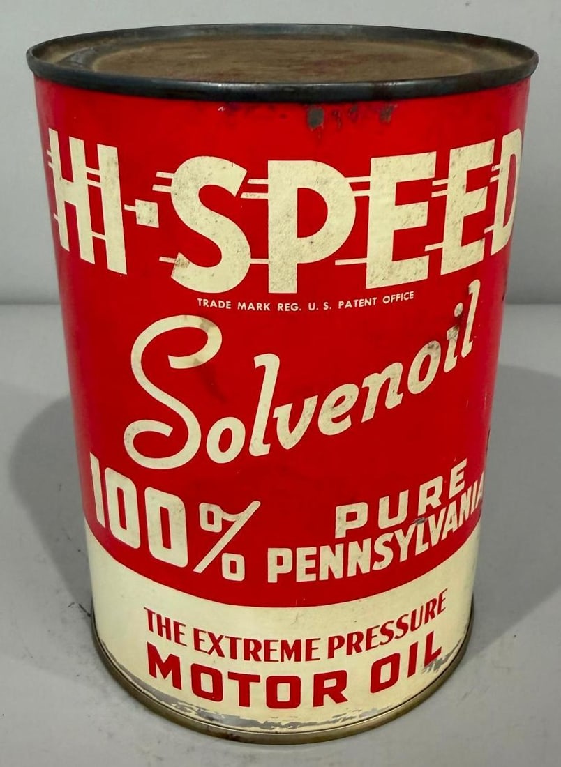 Hi-Speed Motor Oil Metal Quart Can: rate 8.25, the metal quart can has excellent color and shine, is empty 