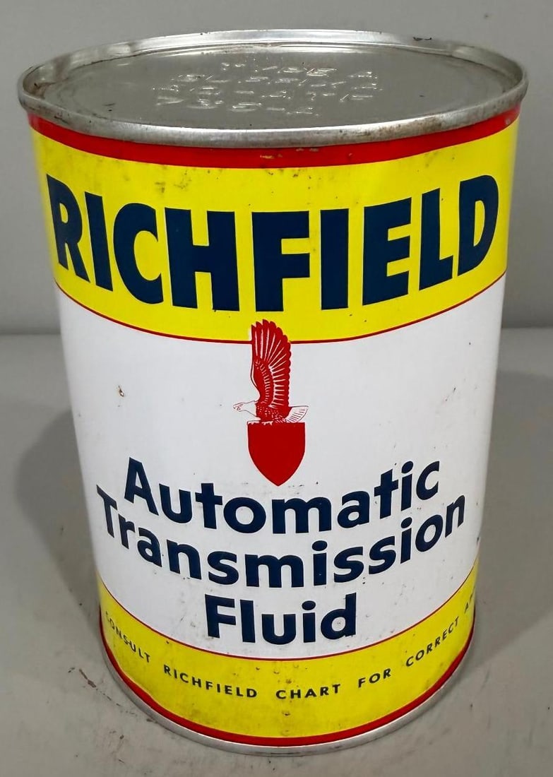 Richfield Automatic Transmission Fluid Metal Quart Can: Rate 8.75, the metal quart can has excellent color and shine, is empty 