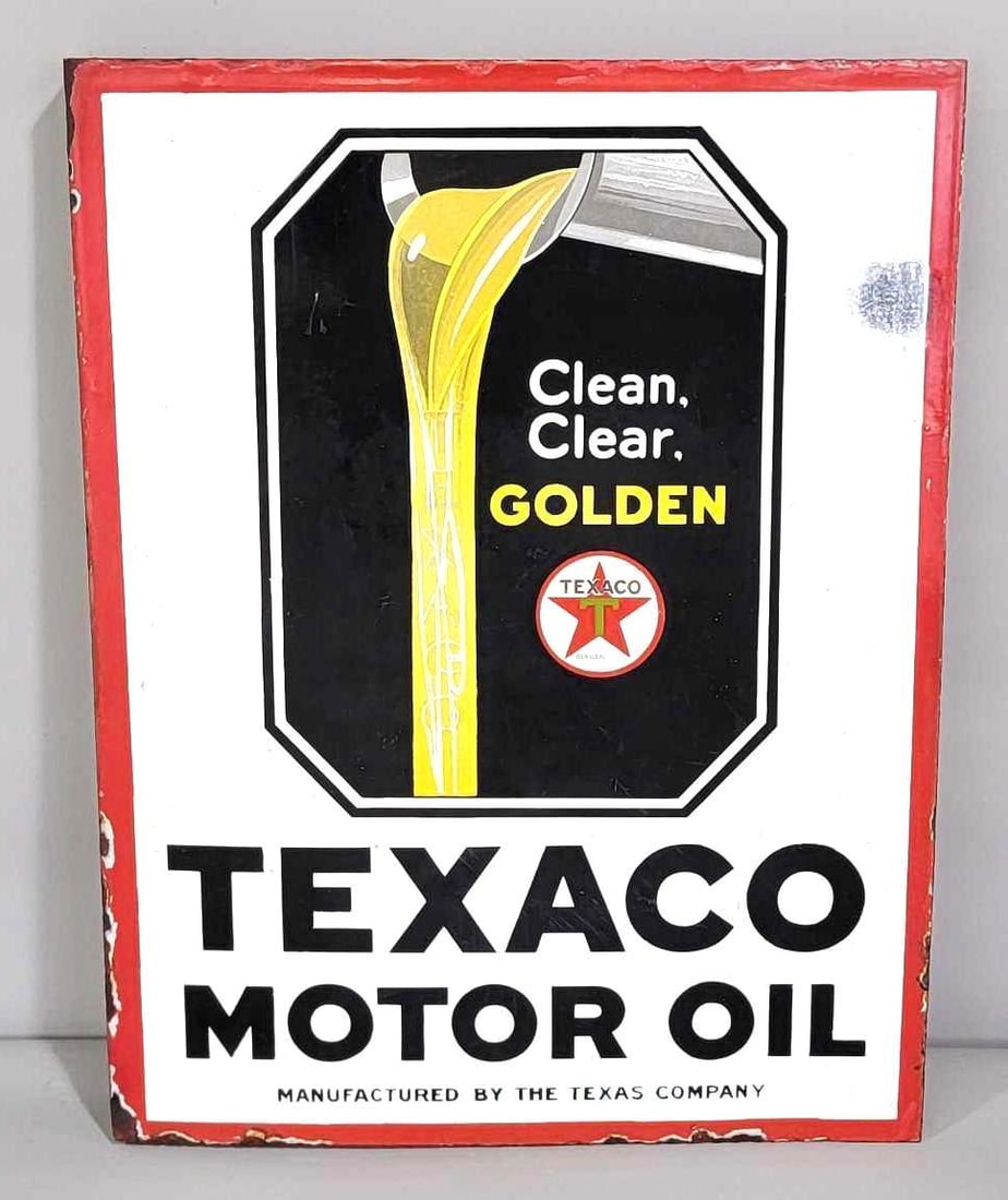 Texaco Motor Oil "Clean, Clear Golden" Porcelain Flange Sign (TAC) (1 of 9)