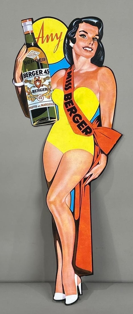 Miss Berger Die-Cut Tin Sign W/ Beer Bottle Graphic: Rated 9. 7" x 18". This SST has good color and shine throughout.