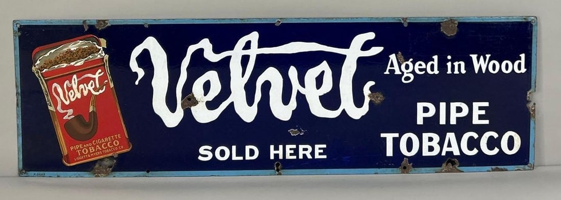 Velvet Pipe Tobacco Sold Here w/Image Porcelain Sign (TAC) (1 of 5)