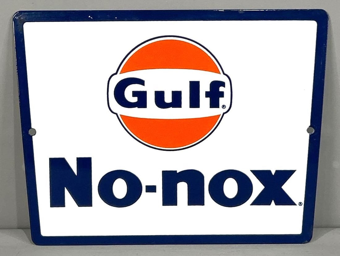 Gulf No-Nox w/Logo Porcelain Pump Sign (TAC) (1 of 3)
