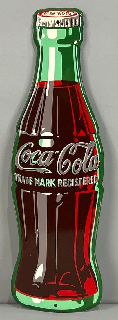 Coca-Cola Bottle Metal Sign (TAC): rated 8.9, 16.75"x5", the SST embossed die-cut sign has excellent color and shine, wear spot in the field, marked A-M, dated 1951. TAC #062813