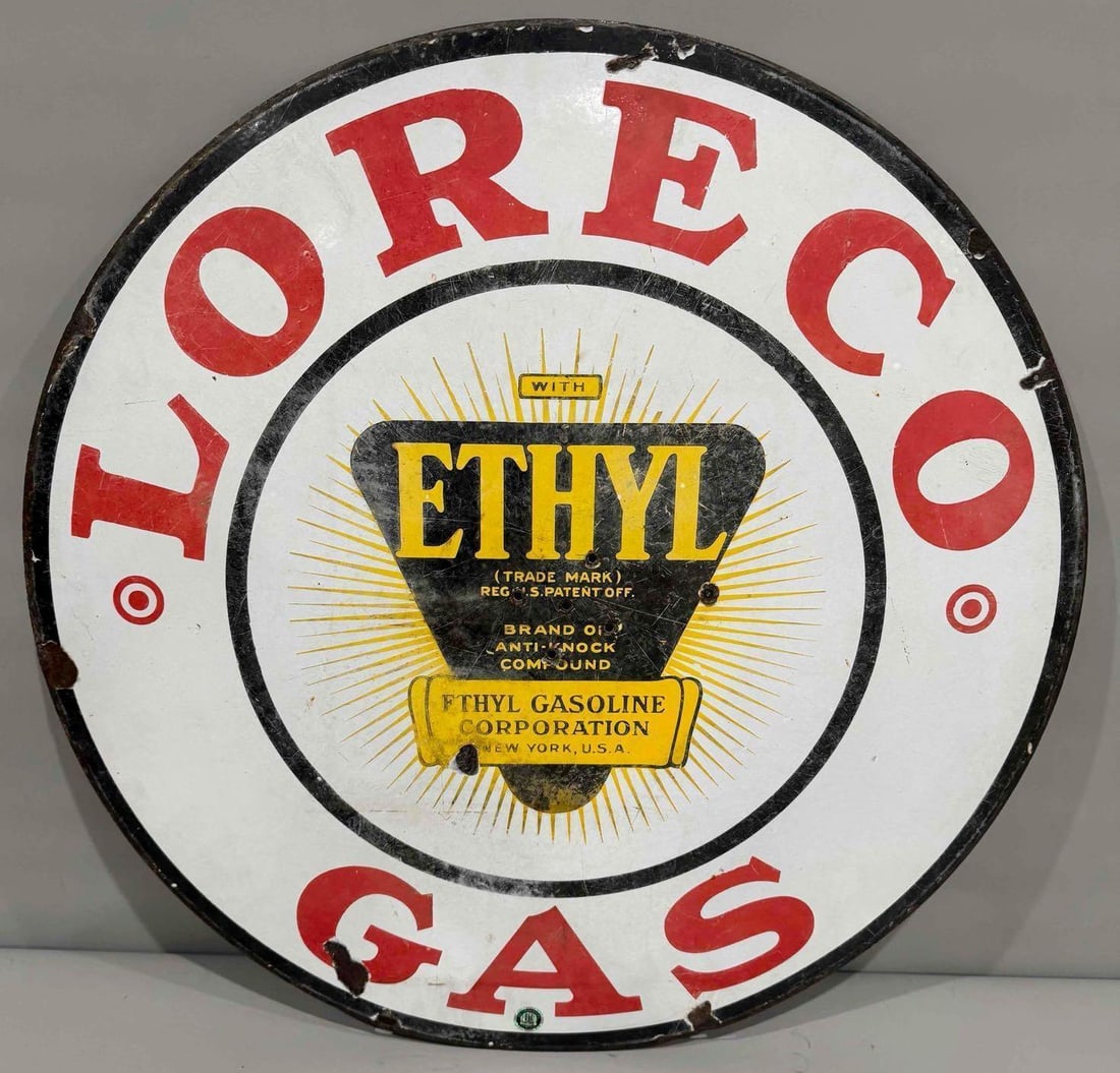 30" Loreco Gas w/Ethyl Logo Porcelain Sign (TAC) - 6