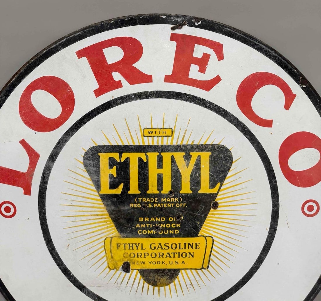 30" Loreco Gas w/Ethyl Logo Porcelain Sign (TAC) - 7