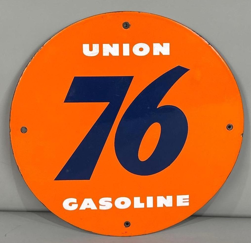 Union 76 Gasoline Single-Sided Porcelain Pump Plate Sign (1 of 2)