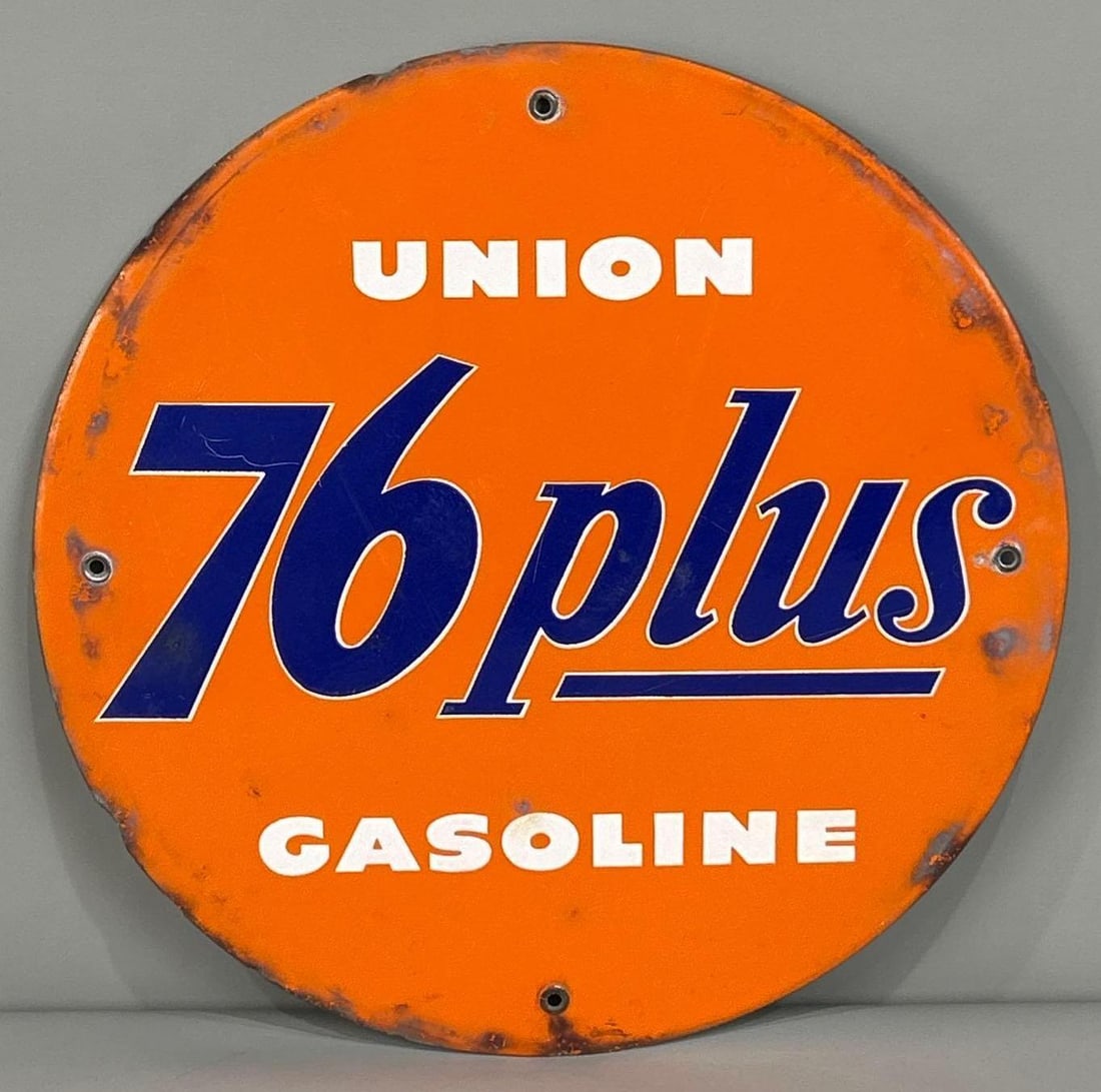 Union 76 Plus Gasoline Single-Sided Porcelain Sign (1 of 5)