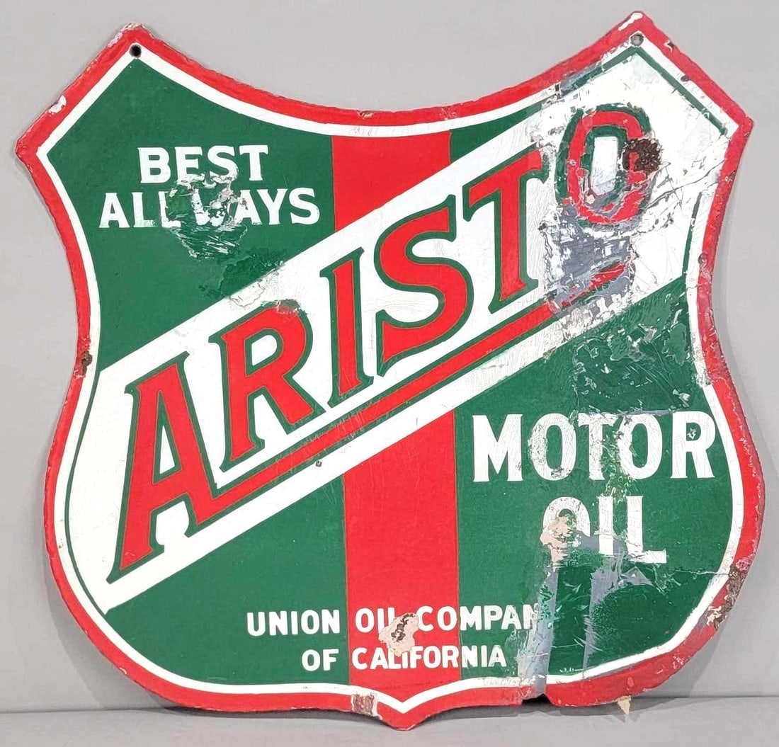Aristo Motor Oil Union Oil Co. Porcelain Flange Sign (1 of 2)