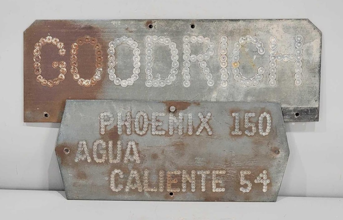 Early Goodrich Road Sign Phoenix 150 Metal Sign: rated 8, 2.5"x20", the metal sign has light rust.