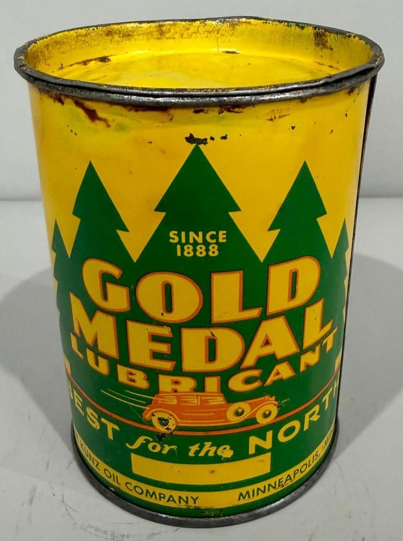 Gold Medal Lubricant Metal Grease Can: rate 8.25, the one pound metal grease can has good color and shine, nice car graphic, is empty
