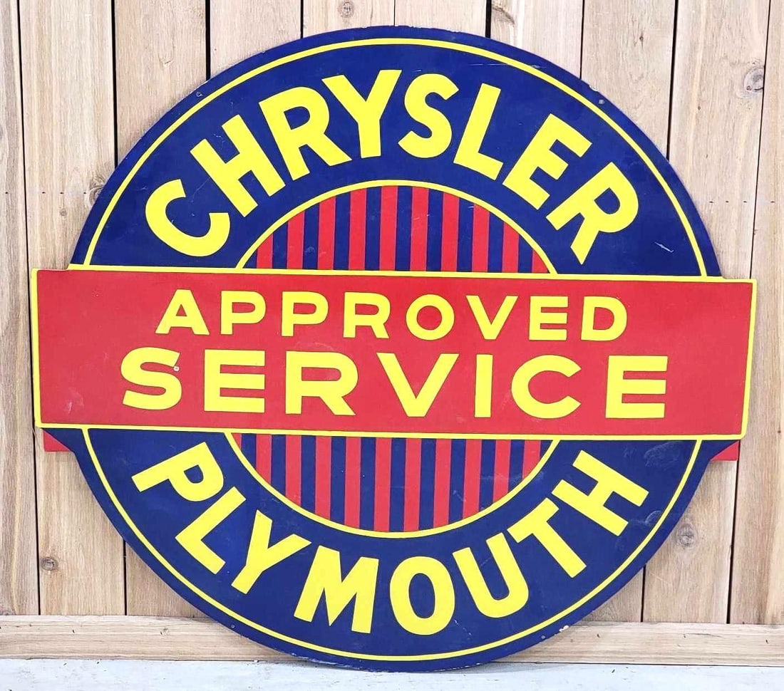 Chrysler Plymouth Approved Service Porcelain Dealership Sign (restored) (1 of 2)