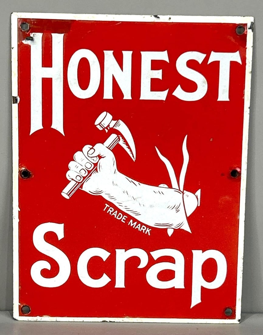 Honest Scrap Single-Sided Porcelain Sign W/ Hammer Graphic (1 of 4)