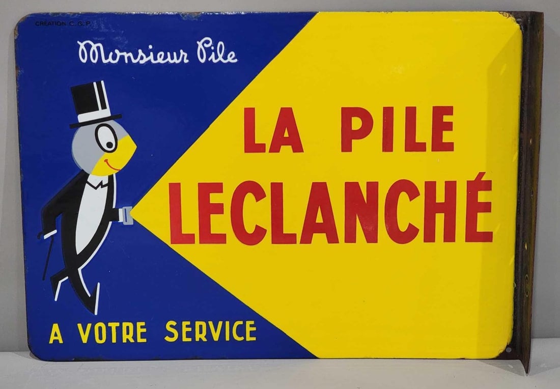 La Pile Leclanche w/Image Porcelain Flange Sign (TAC) (1 of 4)