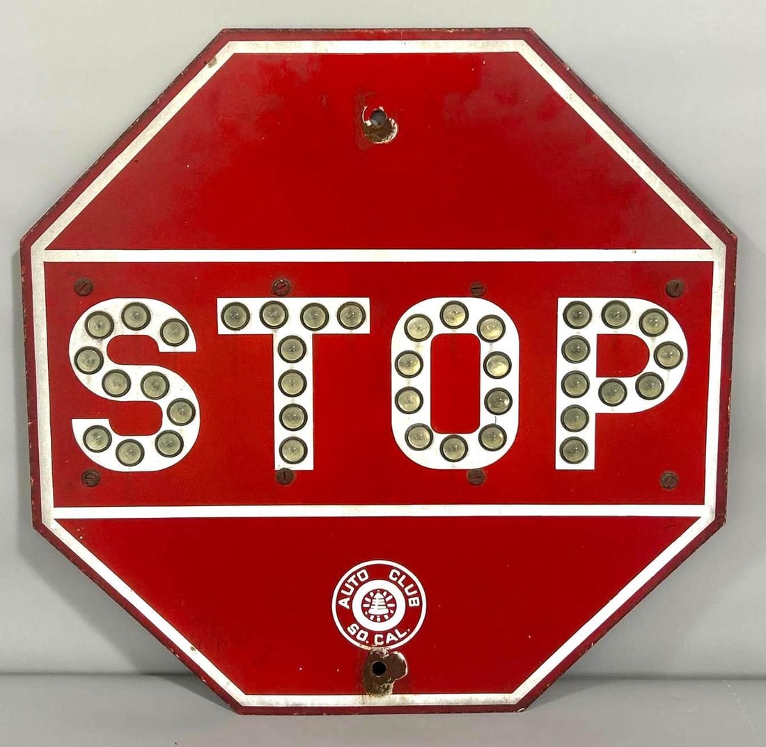 Southern California Auto Club Pre WWII Porcelain Stop Sign w/Glass Jewels (TAC) (1 of 5)