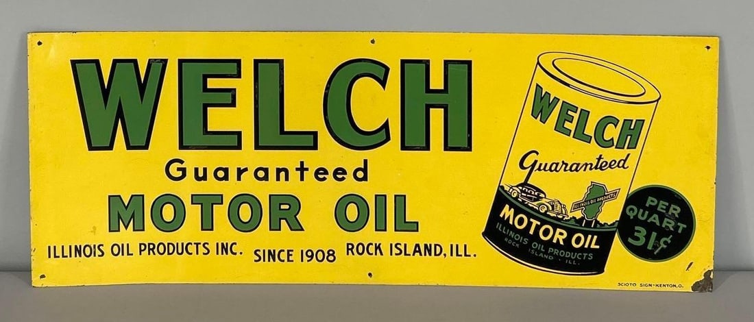 Welch Guaranteed Motor Oil Sign W/ 1 Quart Graphic. (1 of 5)