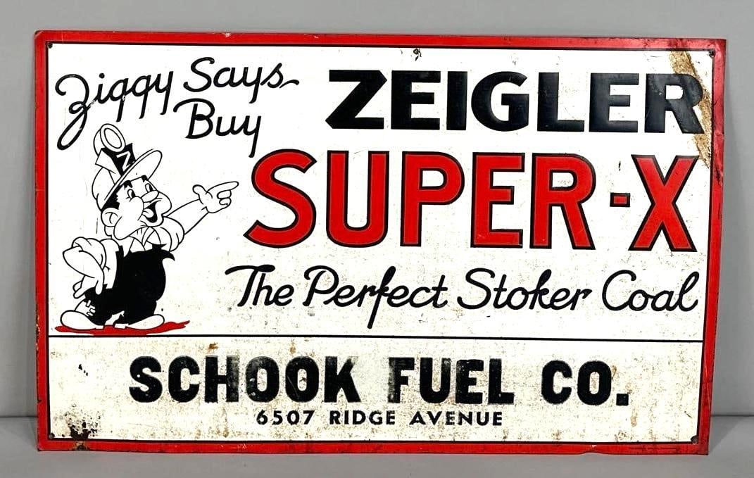 Zeigler Super - X Stocker Coal Embossed Tin Sign W/ Ziggy Mascot Graphic (1 of 4)