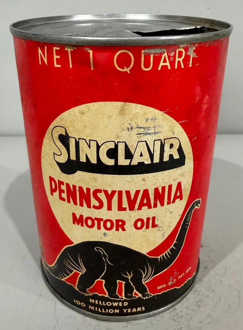 Sinclair w/ Standing Dino Motor Oil Metal Quart Can (1 of 4)